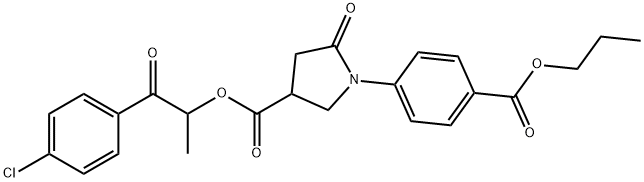 2-(4-chlorophenyl)-1-methyl-2-oxoethyl 5-oxo-1-[4-(propoxycarbonyl)phenyl]-3-pyrrolidinecarboxylate Struktur