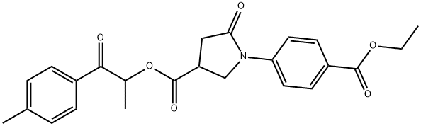 1-methyl-2-(4-methylphenyl)-2-oxoethyl 1-[4-(ethoxycarbonyl)phenyl]-5-oxo-3-pyrrolidinecarboxylate Struktur