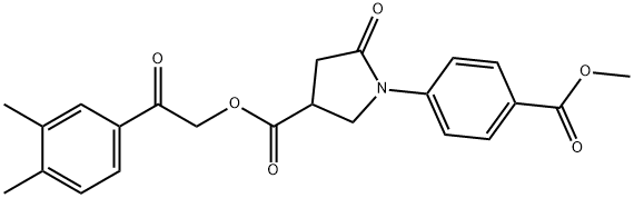 2-(3,4-dimethylphenyl)-2-oxoethyl 1-[4-(methoxycarbonyl)phenyl]-5-oxo-3-pyrrolidinecarboxylate Struktur