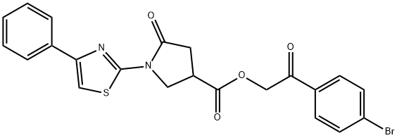 2-(4-bromophenyl)-2-oxoethyl 5-oxo-1-(4-phenyl-1,3-thiazol-2-yl)-3-pyrrolidinecarboxylate Struktur