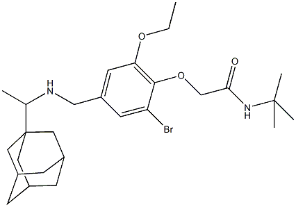 2-[4-({[1-(1-adamantyl)ethyl]amino}methyl)-2-bromo-6-ethoxyphenoxy]-N-(tert-butyl)acetamide Struktur