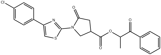 1-methyl-2-oxo-2-phenylethyl 1-[4-(4-chlorophenyl)-1,3-thiazol-2-yl]-5-oxo-3-pyrrolidinecarboxylate Struktur