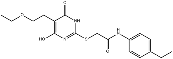 2-{[5-(2-ethoxyethyl)-4-hydroxy-6-oxo-1,6-dihydro-2-pyrimidinyl]sulfanyl}-N-(4-ethylphenyl)acetamide Struktur