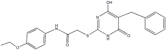 2-[(5-benzyl-4-hydroxy-6-oxo-1,6-dihydro-2-pyrimidinyl)sulfanyl]-N-(4-ethoxyphenyl)acetamide Struktur