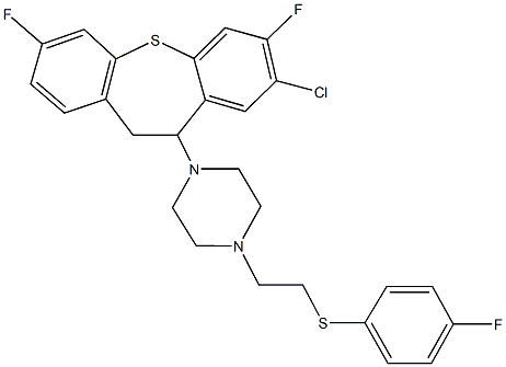 2-[4-(8-chloro-3,7-difluoro-10,11-dihydrodibenzo[b,f]thiepin-10-yl)-1-piperazinyl]ethyl 4-fluorophenyl sulfide Struktur