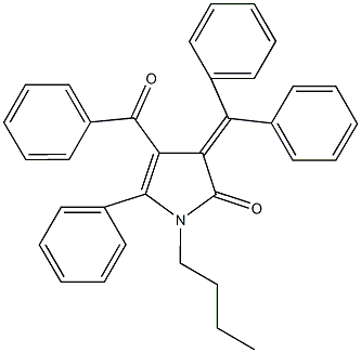 4-benzoyl-1-butyl-3-(diphenylmethylene)-5-phenyl-1,3-dihydro-2H-pyrrol-2-one Struktur