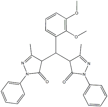 4-[(2,3-dimethoxyphenyl)(3-methyl-5-oxo-1-phenyl-4,5-dihydro-1H-pyrazol-4-yl)methyl]-5-methyl-2-phenyl-2,4-dihydro-3H-pyrazol-3-one Struktur