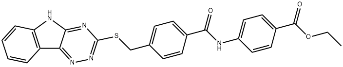 ethyl 4-({4-[(5H-[1,2,4]triazino[5,6-b]indol-3-ylsulfanyl)methyl]benzoyl}amino)benzoate Struktur