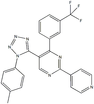 5-[1-(4-methylphenyl)-1H-tetraazol-5-yl]-2-(4-pyridinyl)-4-[3-(trifluoromethyl)phenyl]pyrimidine Struktur