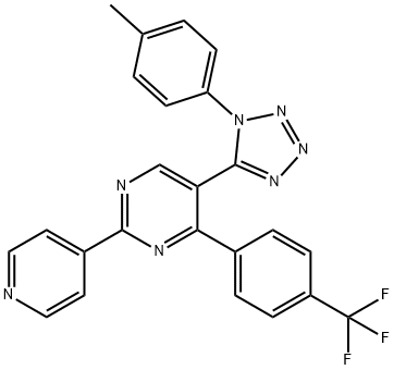 5-[1-(4-methylphenyl)-1H-tetraazol-5-yl]-2-(4-pyridinyl)-4-[4-(trifluoromethyl)phenyl]pyrimidine Struktur