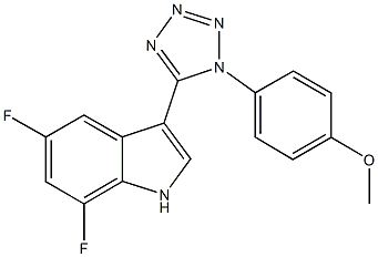 4-[5-(5,7-difluoro-1H-indol-3-yl)-1H-tetraazol-1-yl]phenyl methyl ether Struktur