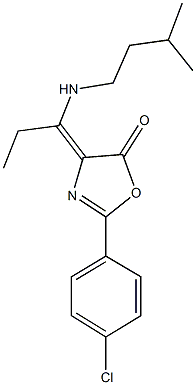 2-(4-chlorophenyl)-4-[1-(isopentylamino)propylidene]-1,3-oxazol-5(4H)-one Struktur