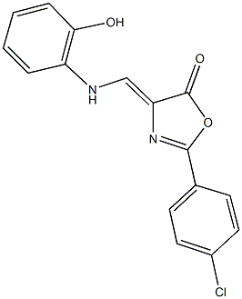 2-(4-chlorophenyl)-4-[(2-hydroxyanilino)methylene]-1,3-oxazol-5(4H)-one Struktur