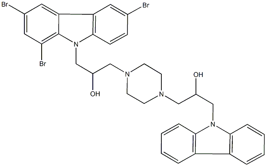 1-(9H-carbazol-9-yl)-3-{4-[2-hydroxy-3-(1,3,6-tribromo-9H-carbazol-9-yl)propyl]-1-piperazinyl}-2-propanol Struktur