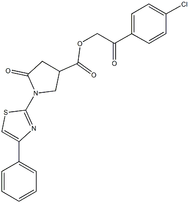 2-(4-chlorophenyl)-2-oxoethyl 5-oxo-1-(4-phenyl-1,3-thiazol-2-yl)-3-pyrrolidinecarboxylate Struktur