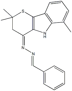 benzaldehyde (2,2,6-trimethyl-2,3-dihydrothiopyrano[3,2-b]indol-4(5H)-ylidene)hydrazone Struktur