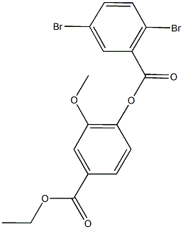 4-(ethoxycarbonyl)-2-methoxyphenyl 2,5-dibromobenzoate Struktur