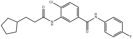 4-chloro-3-[(3-cyclopentylpropanoyl)amino]-N-(4-fluorophenyl)benzamide Struktur