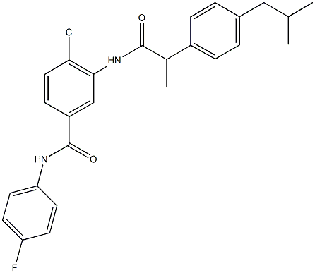 4-chloro-N-(4-fluorophenyl)-3-{[2-(4-isobutylphenyl)propanoyl]amino}benzamide Struktur