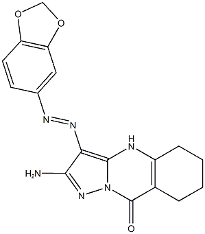 2-amino-3-(1,3-benzodioxol-5-yldiazenyl)-5,6,7,8-tetrahydropyrazolo[5,1-b]quinazolin-9(4H)-one Struktur