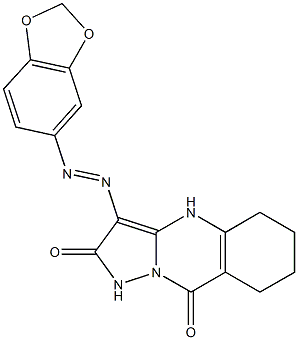 3-(1,3-benzodioxol-5-yldiazenyl)-5,6,7,8-tetrahydropyrazolo[5,1-b]quinazoline-2,9(1H,4H)-dione Struktur