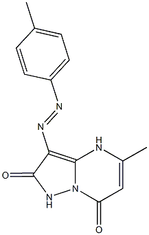 5-methyl-3-[(4-methylphenyl)diazenyl]pyrazolo[1,5-a]pyrimidine-2,7(1H,4H)-dione Struktur