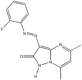 3-[(2-fluorophenyl)diazenyl]-5,7-dimethylpyrazolo[1,5-a]pyrimidin-2(1H)-one Struktur