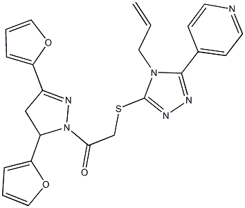 4-allyl-5-(4-pyridinyl)-4H-1,2,4-triazol-3-yl 2-[3,5-di(2-furyl)-4,5-dihydro-1H-pyrazol-1-yl]-2-oxoethyl sulfide Struktur