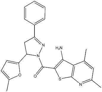 4,6-dimethyl-2-{[5-(5-methyl-2-furyl)-3-phenyl-4,5-dihydro-1H-pyrazol-1-yl]carbonyl}thieno[2,3-b]pyridin-3-amine Struktur