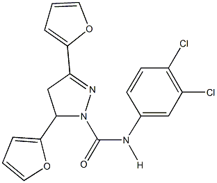 N-(3,4-dichlorophenyl)-3,5-di(2-furyl)-4,5-dihydro-1H-pyrazole-1-carboxamide Struktur