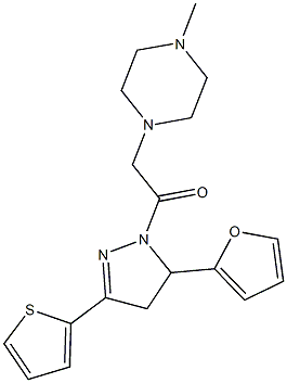 1-{2-[5-(2-furyl)-3-(2-thienyl)-4,5-dihydro-1H-pyrazol-1-yl]-2-oxoethyl}-4-methylpiperazine Struktur