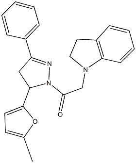 1-{2-[5-(5-methyl-2-furyl)-3-phenyl-4,5-dihydro-1H-pyrazol-1-yl]-2-oxoethyl}indoline Struktur