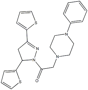 1-{2-[3,5-di(2-thienyl)-4,5-dihydro-1H-pyrazol-1-yl]-2-oxoethyl}-4-phenylpiperazine Struktur