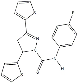 N-(4-fluorophenyl)-3,5-di(2-thienyl)-4,5-dihydro-1H-pyrazole-1-carbothioamide Struktur