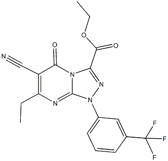 ethyl 6-cyano-7-ethyl-5-oxo-1-[3-(trifluoromethyl)phenyl]-1,5-dihydro[1,2,4]triazolo[4,3-a]pyrimidine-3-carboxylate Struktur