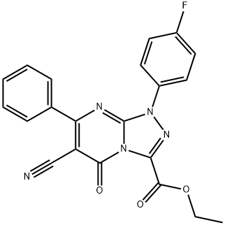 ethyl 6-cyano-1-(4-fluorophenyl)-5-oxo-7-phenyl-1,5-dihydro[1,2,4]triazolo[4,3-a]pyrimidine-3-carboxylate Struktur