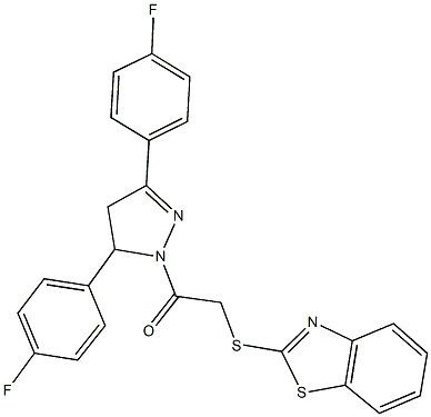 1,3-benzothiazol-2-yl 2-[3,5-bis(4-fluorophenyl)-4,5-dihydro-1H-pyrazol-1-yl]-2-oxoethyl sulfide Struktur