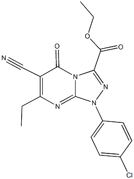 ethyl 1-(4-chlorophenyl)-6-cyano-7-ethyl-5-oxo-1,5-dihydro[1,2,4]triazolo[4,3-a]pyrimidine-3-carboxylate Struktur