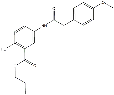 propyl 2-hydroxy-5-{[(4-methoxyphenyl)acetyl]amino}benzoate Struktur