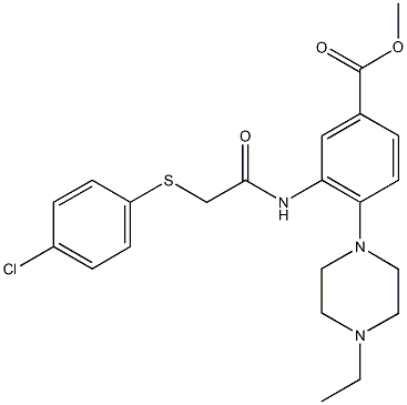 methyl 3-({[(4-chlorophenyl)sulfanyl]acetyl}amino)-4-(4-ethyl-1-piperazinyl)benzoate Struktur