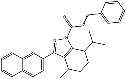 1-cinnamoyl-7-isopropyl-4-methyl-3-(2-naphthyl)-4,5,6,7-tetrahydro-1H-indazole Struktur