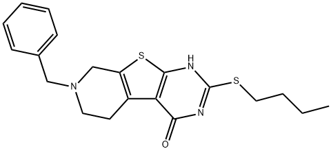 7-benzyl-2-(butylsulfanyl)-5,6,7,8-tetrahydropyrido[4',3':4,5]thieno[2,3-d]pyrimidin-4(3H)-one Struktur