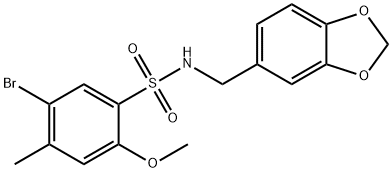 N-(1,3-benzodioxol-5-ylmethyl)-5-bromo-2-methoxy-4-methylbenzenesulfonamide Struktur