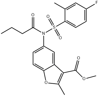 methyl 5-{butyryl[(4-fluoro-2-methylphenyl)sulfonyl]amino}-2-methyl-1-benzofuran-3-carboxylate Struktur