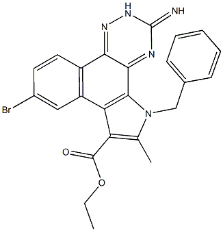 ethyl 5-benzyl-9-bromo-3-imino-6-methyl-3,5-dihydro-2H-benzo[e][1,2,4]triazino[6,5-g]indole-7-carboxylate Struktur