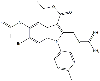 ethyl 5-(acetyloxy)-2-({[amino(imino)methyl]sulfanyl}methyl)-6-bromo-1-(4-methylphenyl)-1H-indole-3-carboxylate Struktur