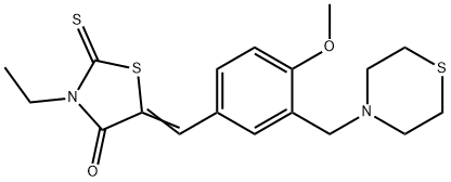 3-ethyl-5-[4-methoxy-3-(4-thiomorpholinylmethyl)benzylidene]-2-thioxo-1,3-thiazolidin-4-one Struktur