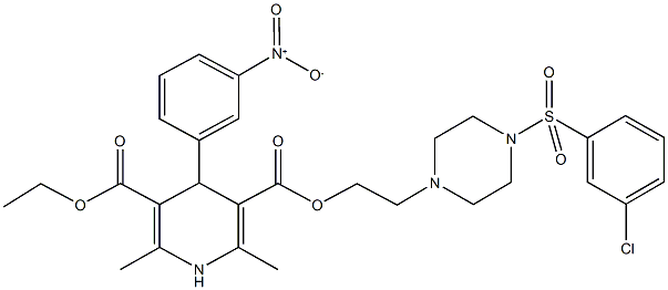 3-(2-{4-[(3-chlorophenyl)sulfonyl]-1-piperazinyl}ethyl) 5-ethyl 4-{3-nitrophenyl}-2,6-dimethyl-1,4-dihydro-3,5-pyridinedicarboxylate Struktur