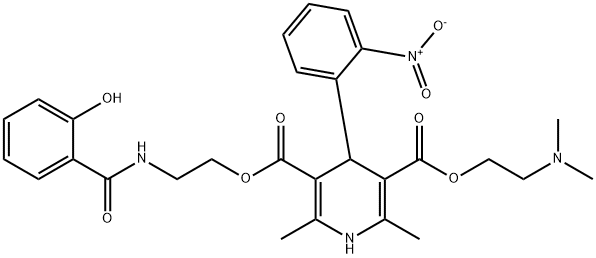 3-[2-(dimethylamino)ethyl] 5-{2-[(2-hydroxybenzoyl)amino]ethyl} 4-{2-nitrophenyl}-2,6-dimethyl-1,4-dihydro-3,5-pyridinedicarboxylate Struktur