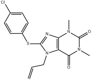 7-allyl-8-[(4-chlorophenyl)sulfanyl]-1,3-dimethyl-3,7-dihydro-1H-purine-2,6-dione Struktur